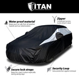 Titan Jet Black Poly 210T Car Cover for Large Sedans 203-212 Inches Long