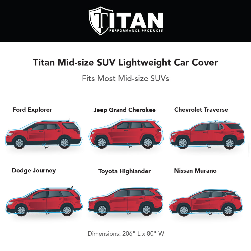 Titan Lightweight Poly 210T Car Cover for Mid-Size SUV 188-206”