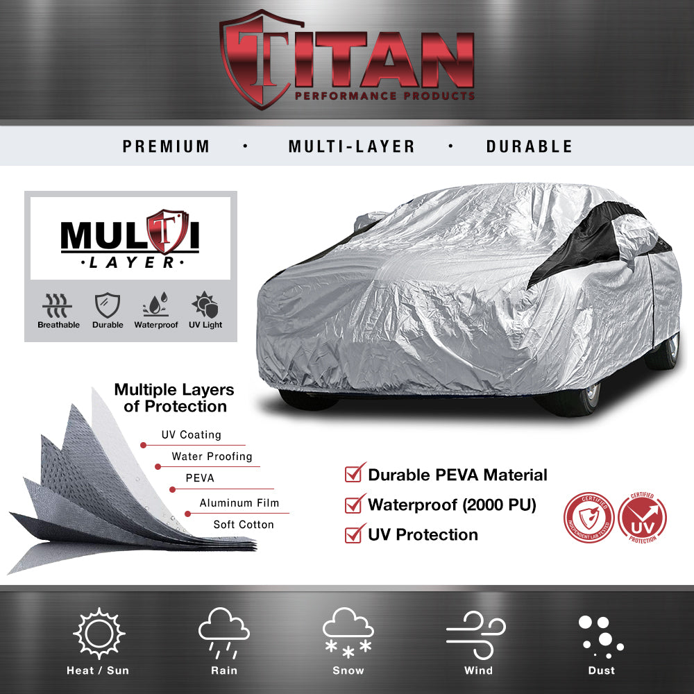 Titan Premium Multi-Layer PEVA Car Cover For Compact SUV (170-187") - Waterproof, UV Protection, Anti-Scratch Lining, Zippered Access